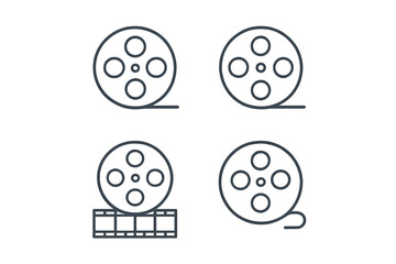 Vector icons representing film reels and movie tape in a minimalist design showcasing iconic cinema elements for creative projects