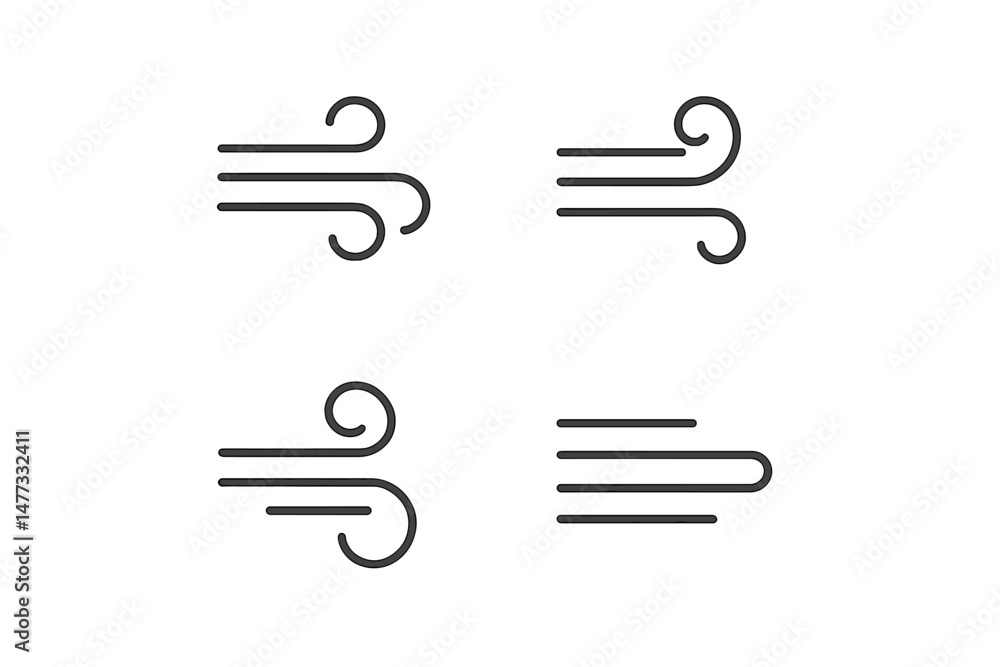 Poster vector icon representing wind with various flowing patterns suitable for minimalistic designs
