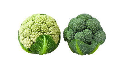 Fototapeta premium Romanesco Broccoli and Cauliflower Comparison Fresh, Vibrant Vegetables