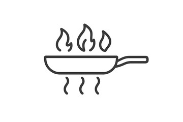 Cooking in progress with a sizzling pan and rising flames indicating heat