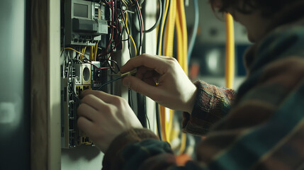 Electrician Working on a Circuit Breaker Panel