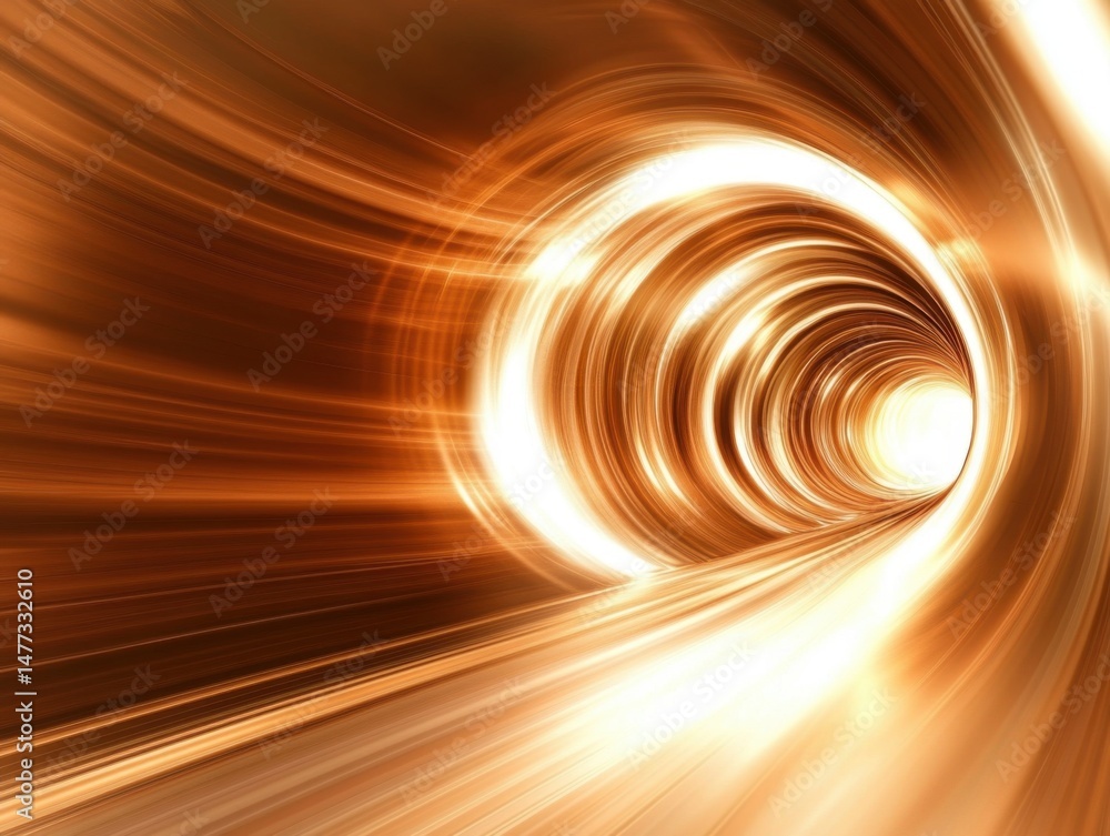 Poster abstract gold tunnel perspective view digital art speed motion light at end of path futuristic conce