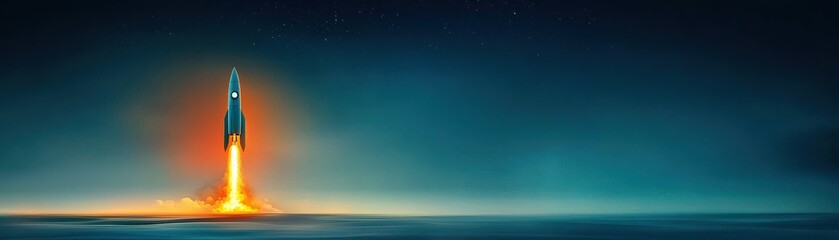 Obraz premium A stunning rocket launch illuminating the dark sky with vibrant flames and smoke.