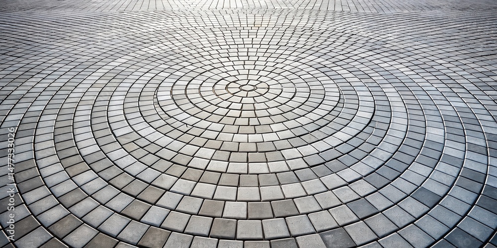 Poster A captivating circular pattern of paving stones, exhibiting a harmonious blend of grayscale hues and demonstrating meticulous craftsmanship in its radial design