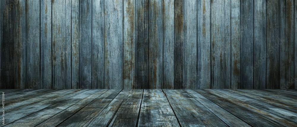 Poster rustic wooden backdrop with floorboards and vertical planks in a studio setting for photography and 