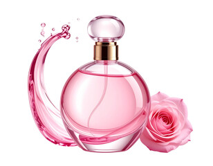 Elegant Rose Water Perfume Bottle with Curved Design, Transparent PNG 