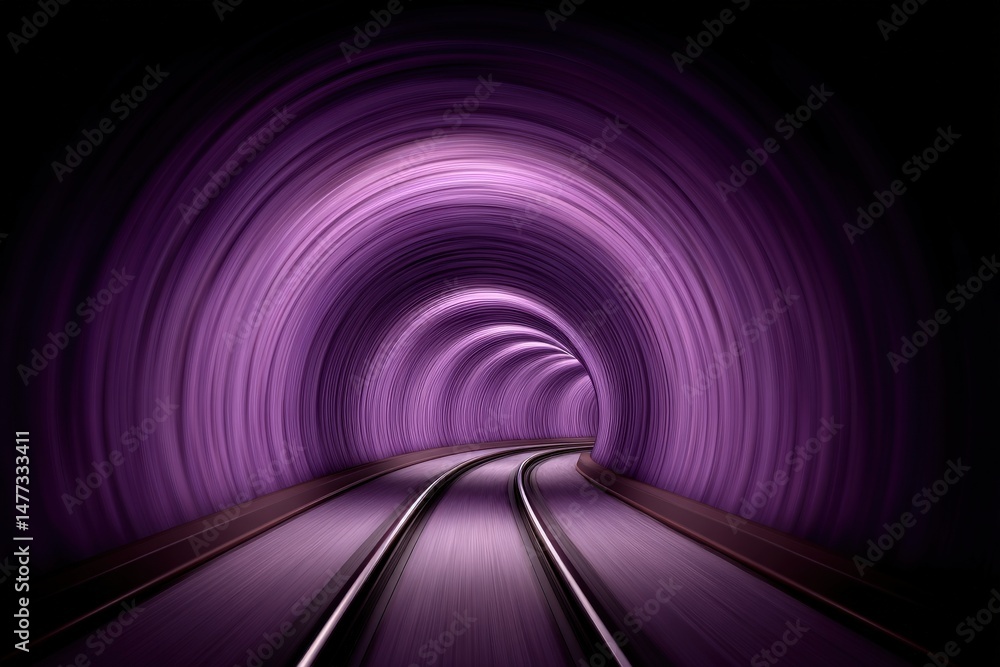 Poster a mesmerizing view of a winding purple tunnel with flowing lines and soft curves that creates a surr