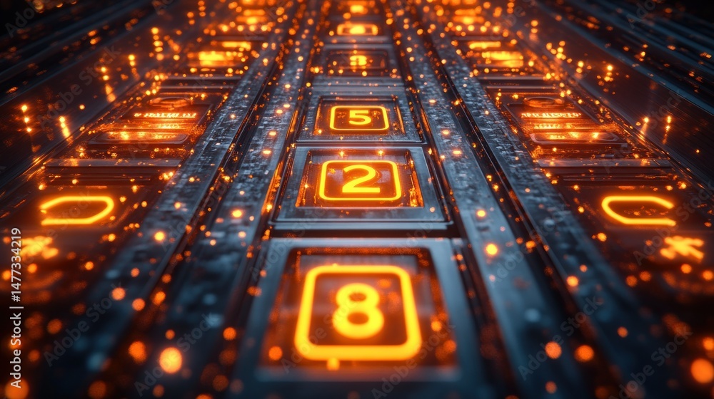 Poster abstract digital circuit board with glowing numbers