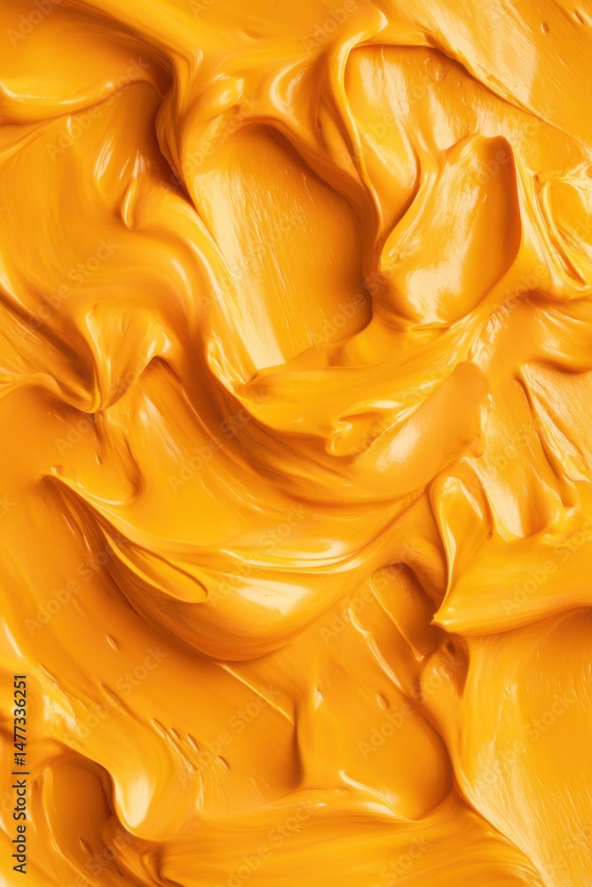 Poster abstract close-up of swirling golden yellow paint texture background design with glossy surface and 