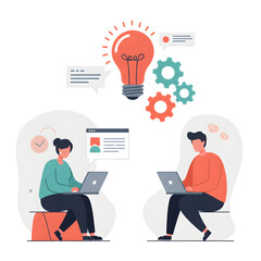 活気溢れる二人がアイデアを共有 鮮やかな色彩と構成で表現