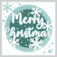 Layered Merry Christmas card. Paper cut out design. Shadow box style. 3D design.