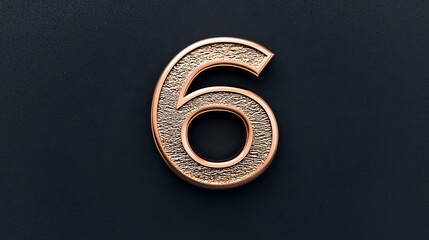 A metallic number six with a textured surface is displayed on a dark background.
