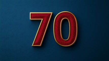 A shiny red and gold number 70 stands out against a textured dark blue background.