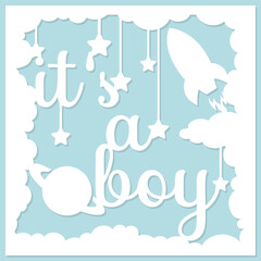 Baby Boy card. Paper cut out design. Shadow box style. 3D design. 