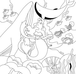 Hand drawn coloring book illustration	
