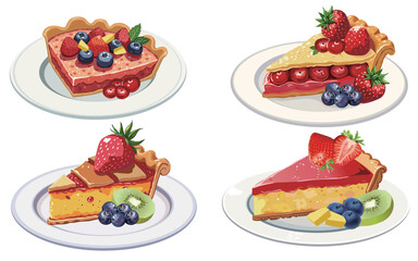 Strawberry cake pie illustration material 4 pieces set