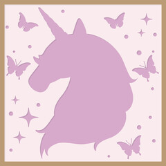 Unicorn baby girl. Paper cut out design. Shadow box style. 3D design.
