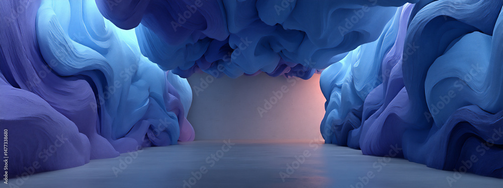 Poster a surreal 3d rendering of an empty room with contrasting bold hues and dramatic light patterns, crea