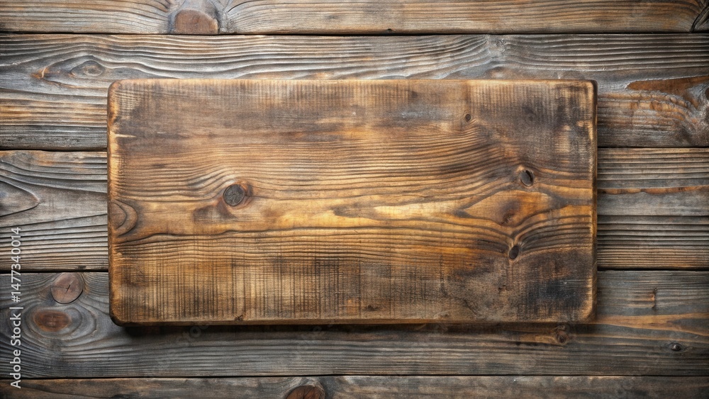 Poster rustic weathered wooden board on dark wood grain background ideal for vintage design projects and te