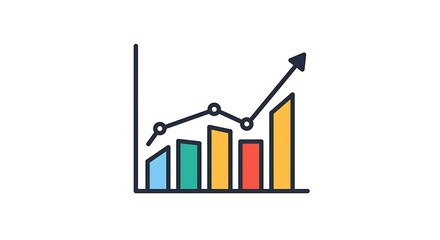 Rising Bar Chart with Arrow Shows Increasing Growth