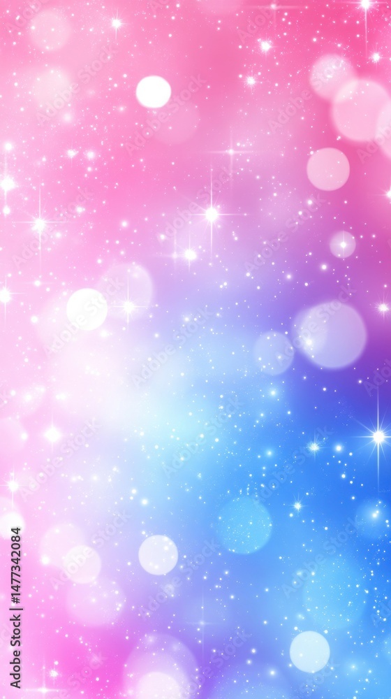 Aufkleber dreamy pink and blue gradient with sparkling stars and bokeh lights abstract background graphic desi