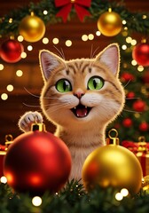Happy Cat & Christmas Ornaments