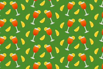 Seamless repeating pattern of aperol cocktails. Vector illustration.