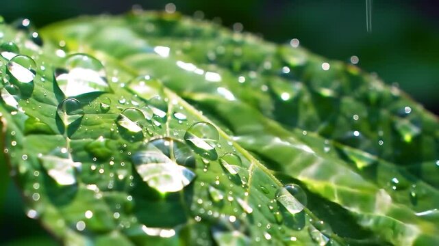 water droplets from dew on the leaves are very beautiful