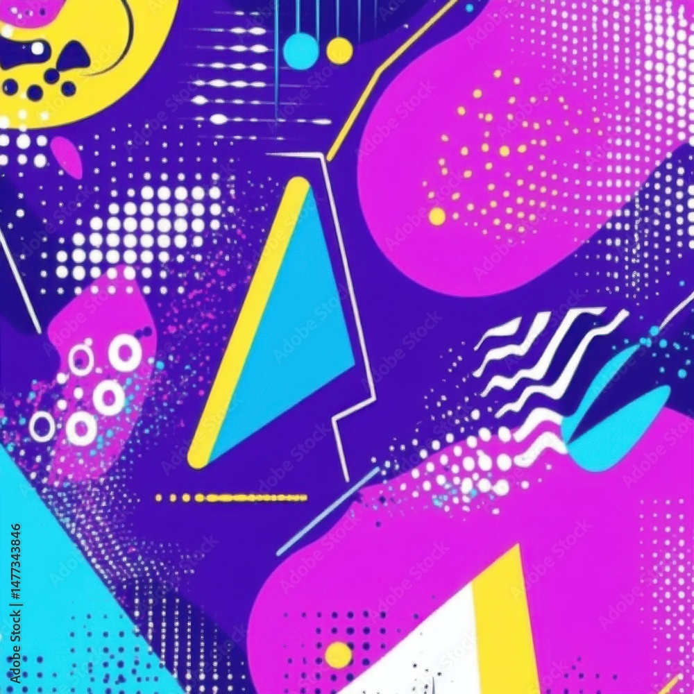 Aufkleber vibrant retro memphis style pattern design with geometric shapes and bold colors in abstract composi