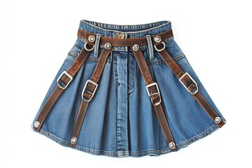 Denim skirt with suspenders isolated on white background
