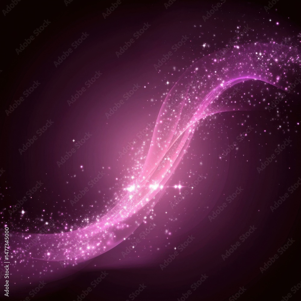 Aufkleber abstract pink light streak with stars on dark background studio shot for magical effect and glowing 