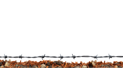 Barbed Wire Fence on Rusty Metal and Soil Background War Conflict Border Security Image