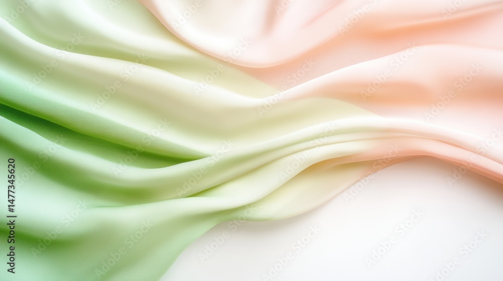 Poster soft pastel fabric with flowing green and peach hues, creating a smooth and elegant abstract texture