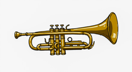 A gold trumpet illustration depicting a musical instrument perfect for music education projects and designs