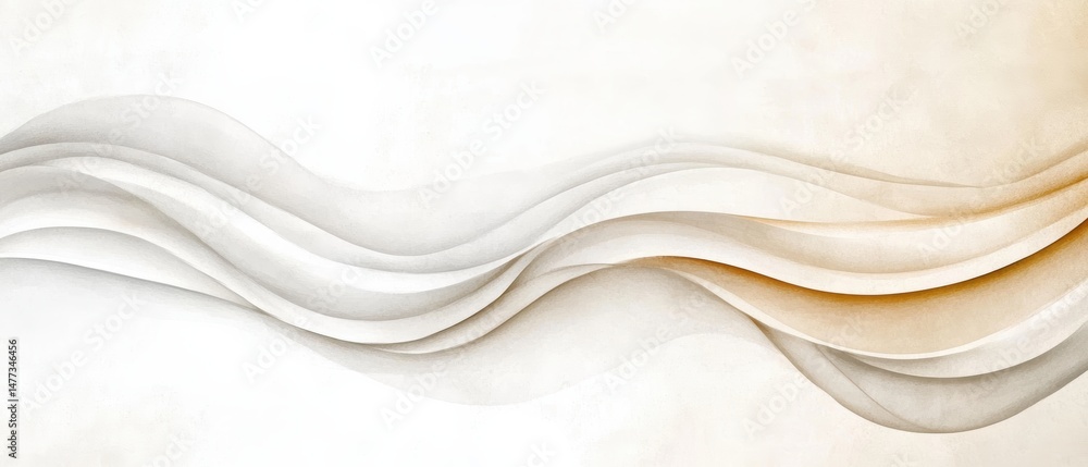 Poster abstract soft beige and white waves flow across a light background, creating a serene and elegant mi