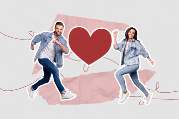 Image sketch 3d photo collage of two happy girl guy sit together love feelings family bonding...