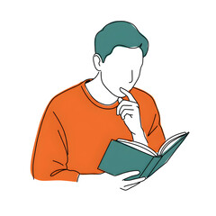 真剣な表情で読書する男性 落ち着いた色合いのイラスト