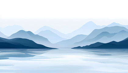 Peaceful Mountain Landscape in Soft Blue Tones