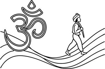 Fototapeta premium A symbolic representation of spirituality featuring the om symbol and a walking figure