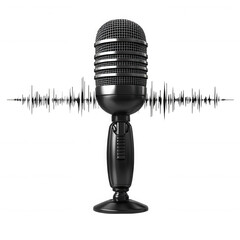 Vintage microphone for podcasting and recording studio audio equipment on transparent background