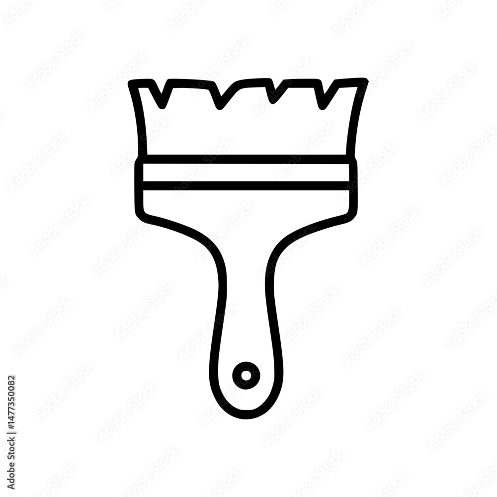 Poster paintbrush with a curved handle in thin line contour style, contour icon