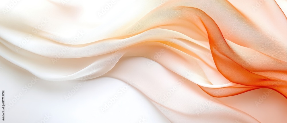 Poster soft, flowing sheer fabric in warm white and orange hues, creating an elegant and abstract wave-like