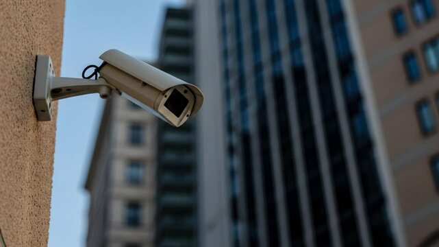 Security camera on urban wall