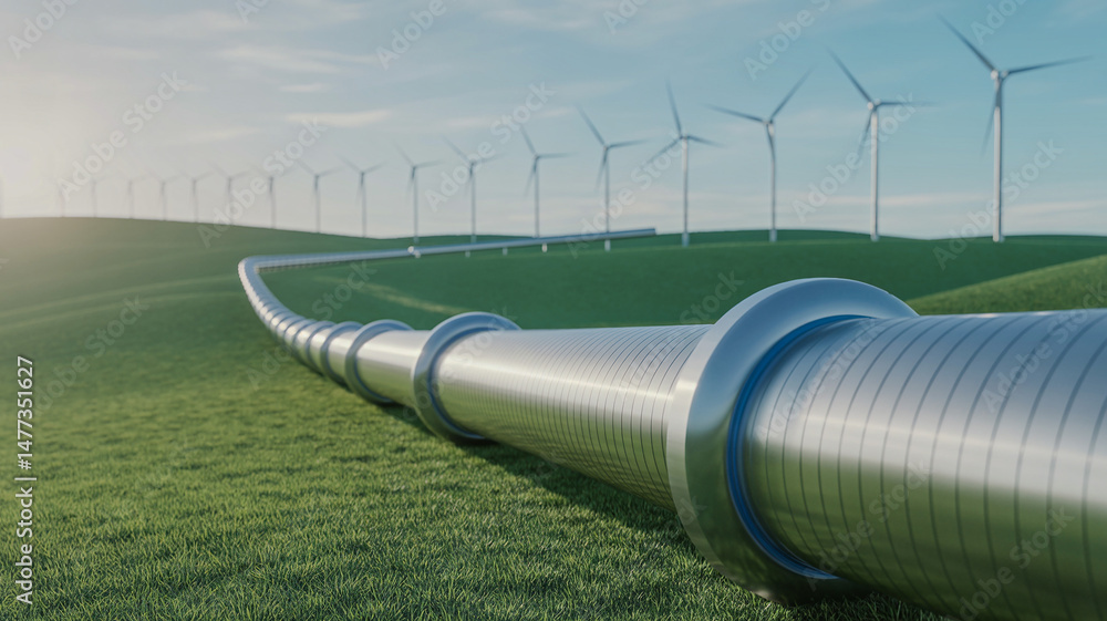 Poster h pipeline with hint turbines in the background green hydrogen production concept