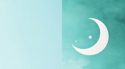 Obraz premium Minimalist illustration of a white crescent moon and two stars on a turquoise textured background.