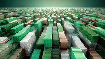 Fototapeta premium Rows of colorful shipping containers stretch into the distance, creating a geometric and industrial landscape.