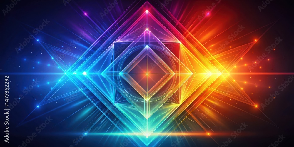 Leinwandbilder vibrant prismatic geometric shapes illuminate a dark background with radiant energy and glowing line