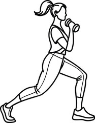Active woman exercising with dumbbell in a lunge position during workout session illustration
