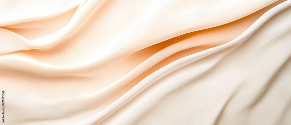 Poster smooth, soft beige fabric with elegant folds and gentle waves, creating a luxurious and delicate tex