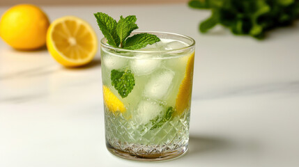 Ramadan Food, Refreshing lemon mint juice with ice and mint leaves